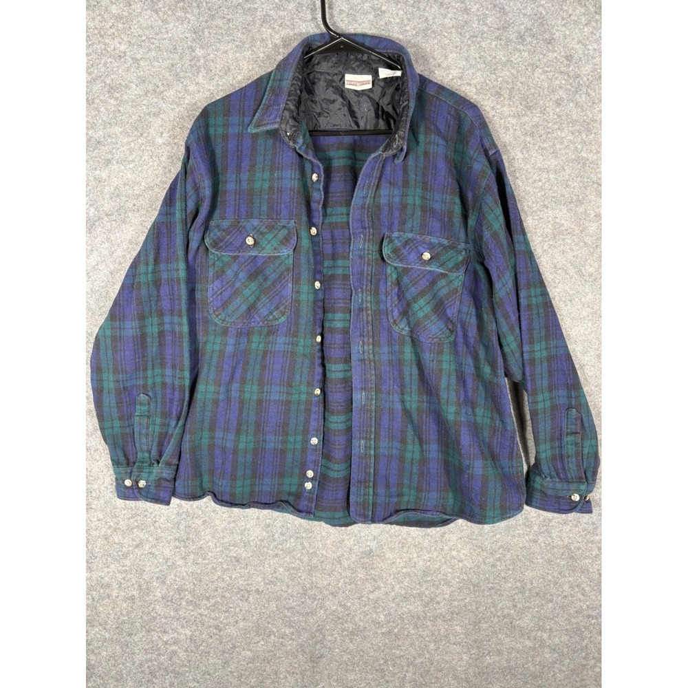 Vintage Field and Stream Plaid Flannel Shirt Jacket Quilted Lining Mens